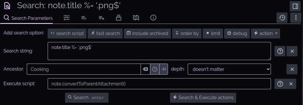 Screenshot showing the search note with javascript command